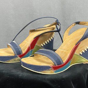 New York Transit Wedge Sandal in Blue Red Green